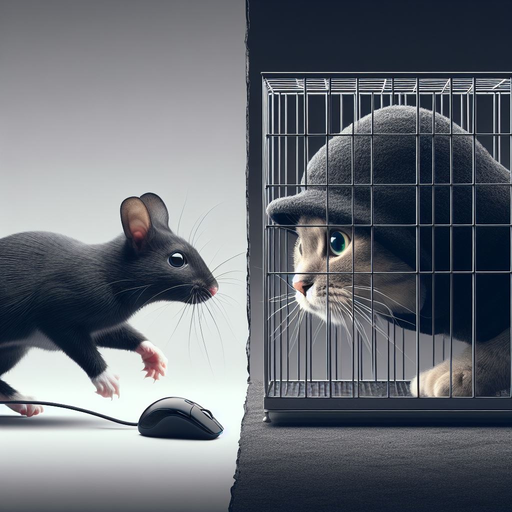 RBI isolating the black hat cat from the mouse